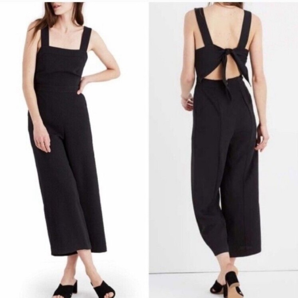 Madewell Black Apron Bow Back Wide Leg Jumpsuit